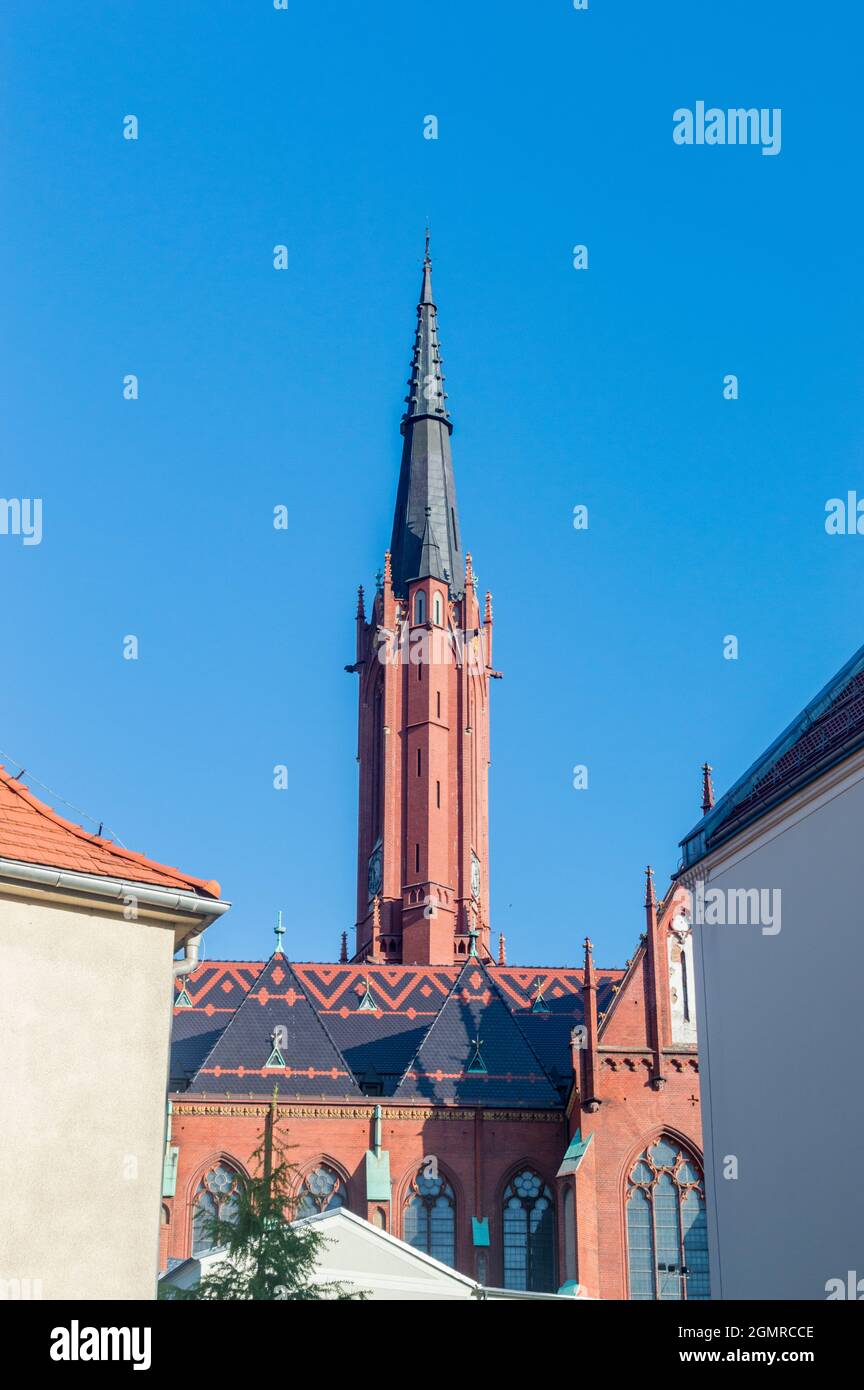 Tower of Holy Guardian Angels church in Walbrzych, Poland. Stock Photo