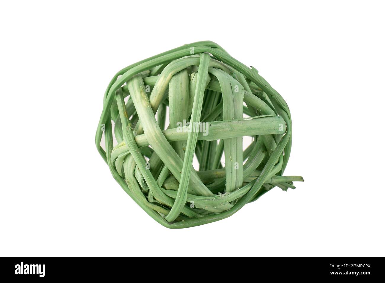 Green wickerwork ball isolated on white background with clipping path, Christmas decoration items Stock Photo