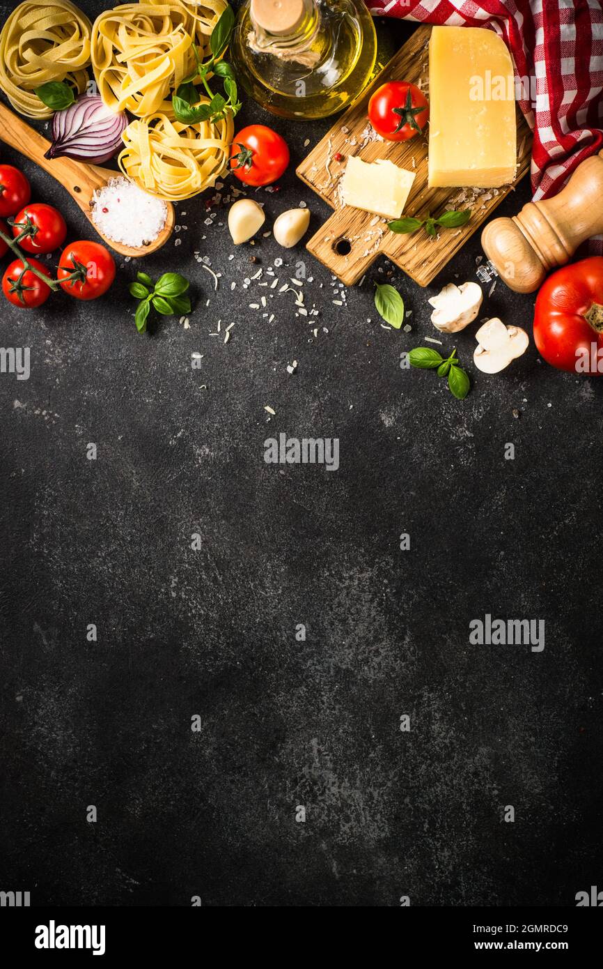 Italian food background at white bkitchen table Stock Photo - Alamy