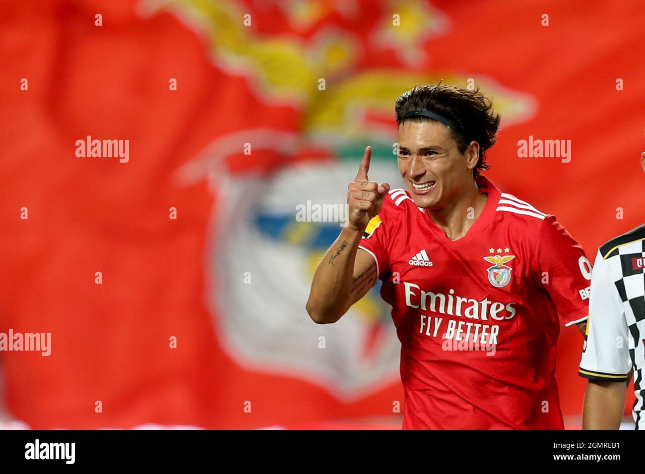 Lisbon, Portugal. 20th Sep, 2021. Darwin Nunez of SL Benfica celebrates after scoring his second goal during the Portuguese League football match between SL Benfica and Boavista FC at the Luz stadium in Lisbon, Portugal on September 20, 2021. (Credit Image: © Pedro Fiuza/ZUMA Press Wire) Credit: ZUMA Press, Inc./Alamy Live News Stock Photo