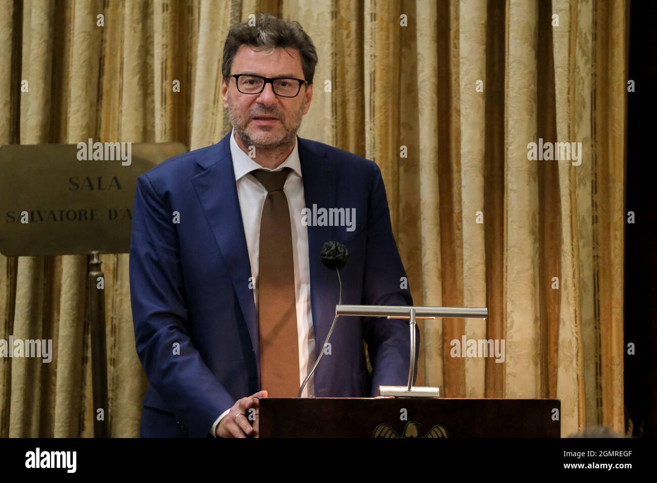 Italian Economic Development Minister Giancarlo Giorgetti in the Draghi  government and deputy federal secretary of the Lega , in Naples for a  meeting promoted by the Fondazione Mezzogiorno Europa at the Unione