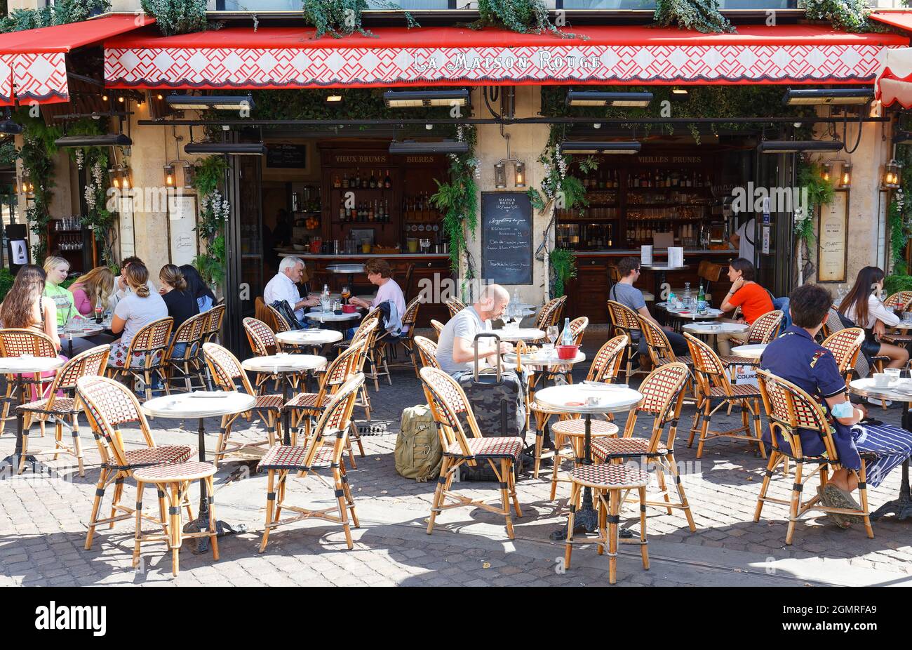 The traditional French Cafe La Maison Rouge located in the famous Les Halles quarter in Paris. France. Stock Photo