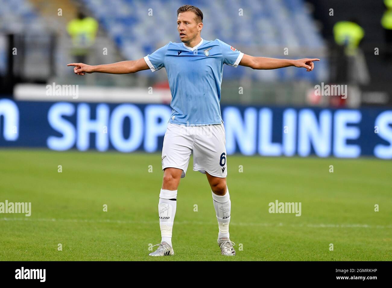 Roma, Italy. 19th Sep, 2021. Lucas Leiva of SS Lazio reacts during the  Serie A football match between SS Lazio and Cagliari Calcio at Olimpico  stadium in Rome (Italy), September 19th, 2021.