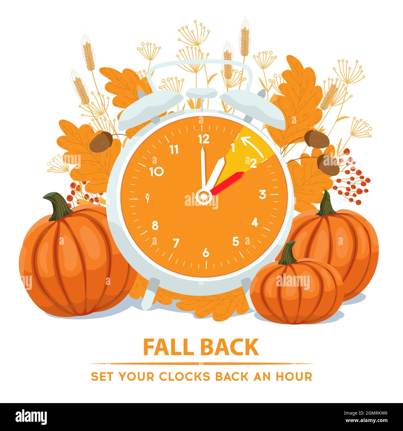 Daylight Saving Time ends concept. Vector illustration of turning alarm