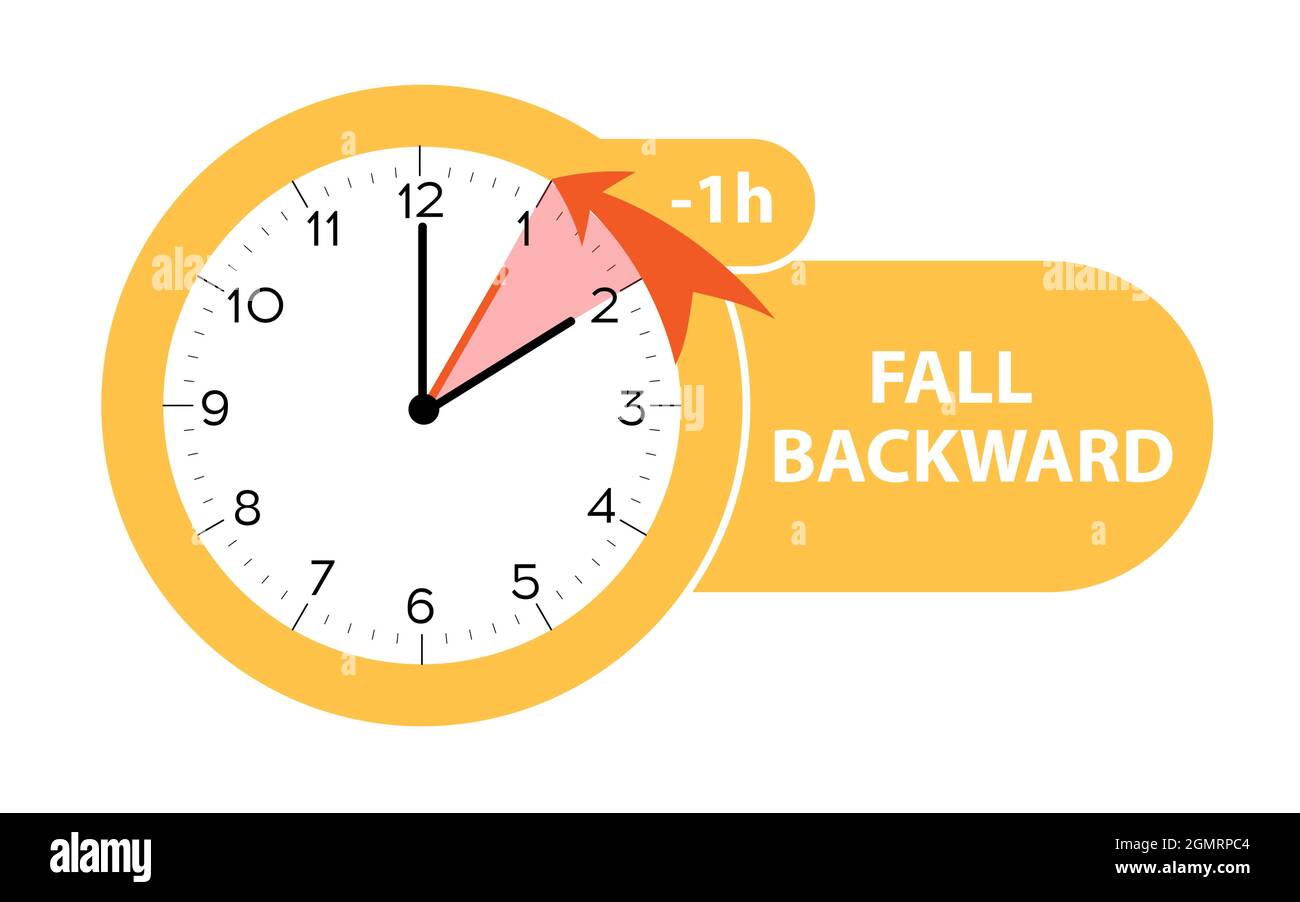 Daylight Saving Time ends concept. Web Banner Reminder with fall backward time. Vector illustration with clocks turning to an hour back. Stock Vector