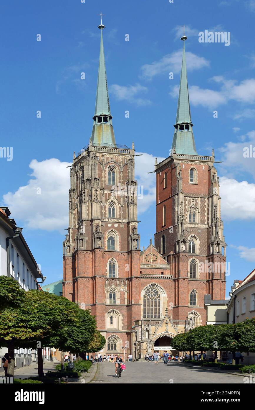 Cathedral of St. John the Baptist on the Cathedral Island of Wroclaw in Poland - Ostrow Tumski. Stock Photo