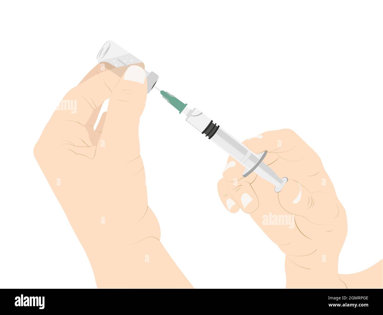 Lady hand preparing to vaccinate, woman hand while vaccinating vector stock illustration Stock Vector