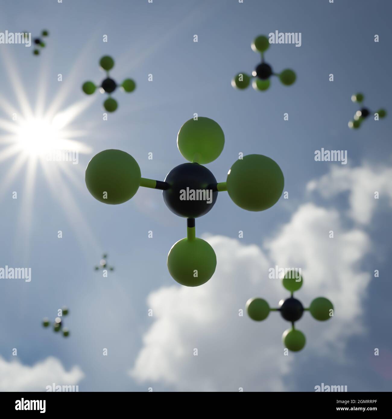 Tetrafluoromethane molecules, illustration Stock Photo