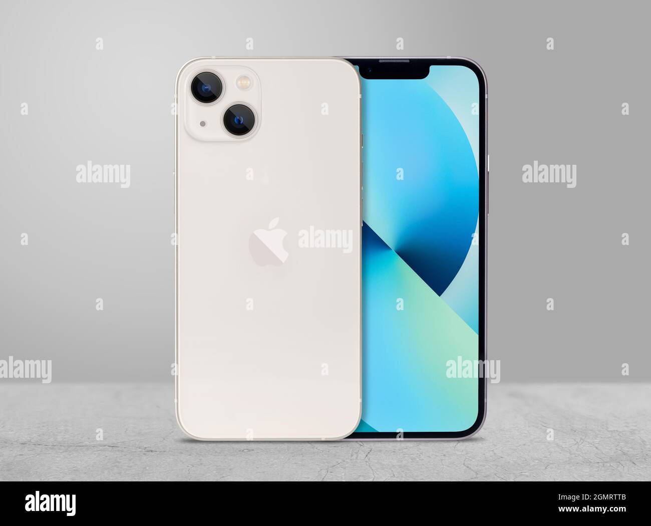 Antalya, Turkey - September 20, 2021: Newly released iphone 13 starlight color mockup set with back and front angles Stock Photo