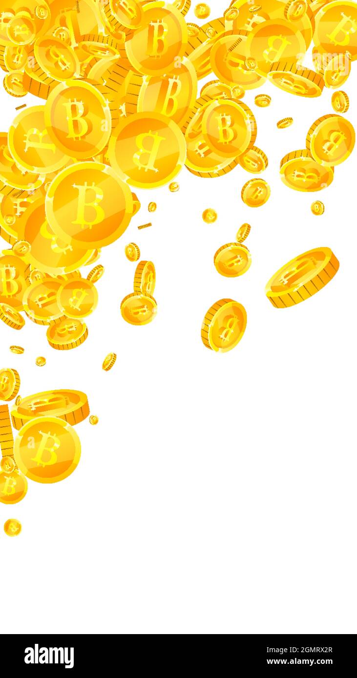 Bitcoin, internet currency coins falling. Optimal scattered BTC coins.  Cryptocurrency, digital money. Magnificent jackpot, wealth or success  concept Stock Vector Image & Art - Alamy