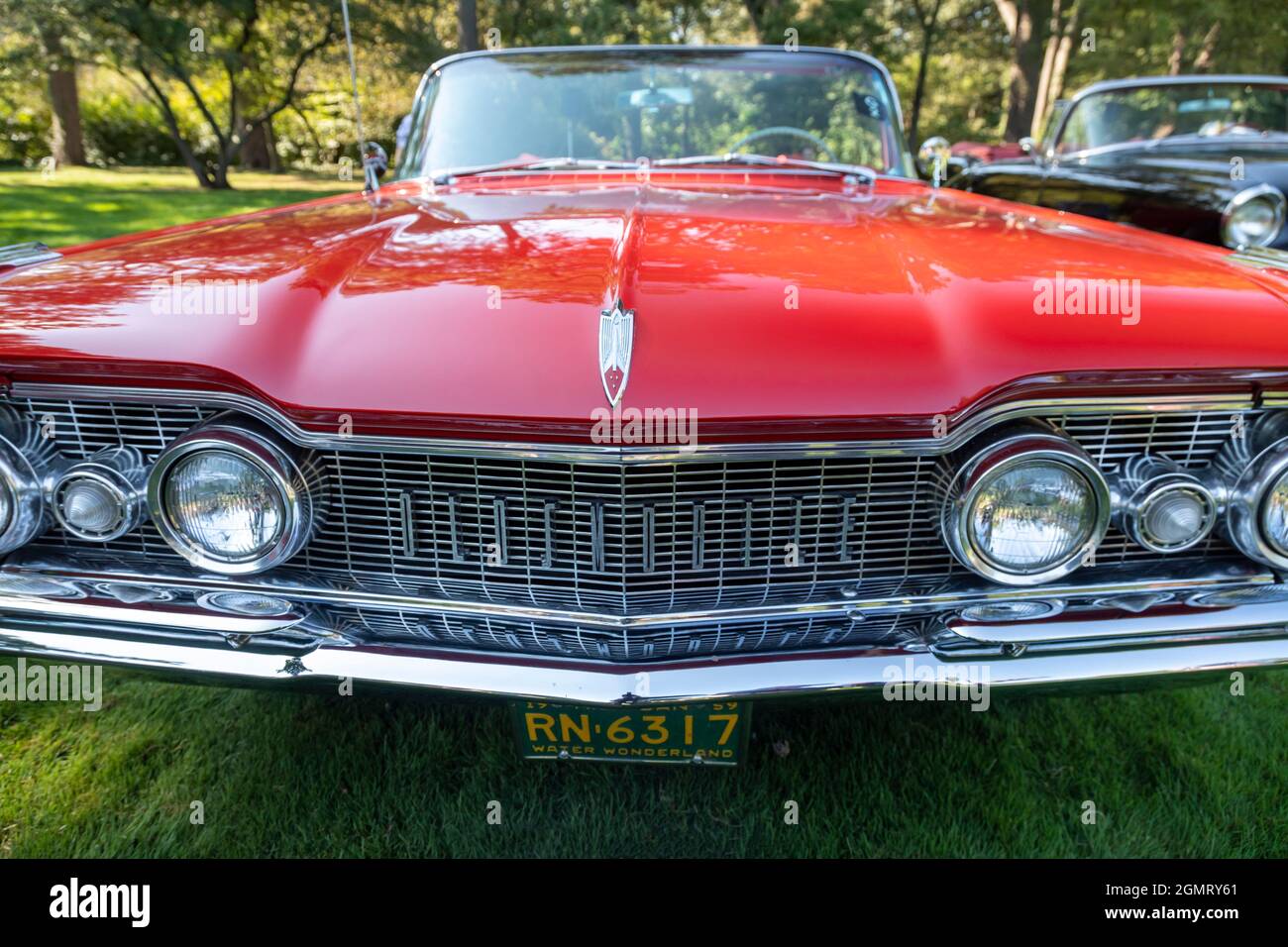 Grosse Pointe Shores, Michigan - A 1959 Super 88 Oldsmobile Convertible at the Eyes on Design auto show. This year's show featured primarily brands th Stock Photo