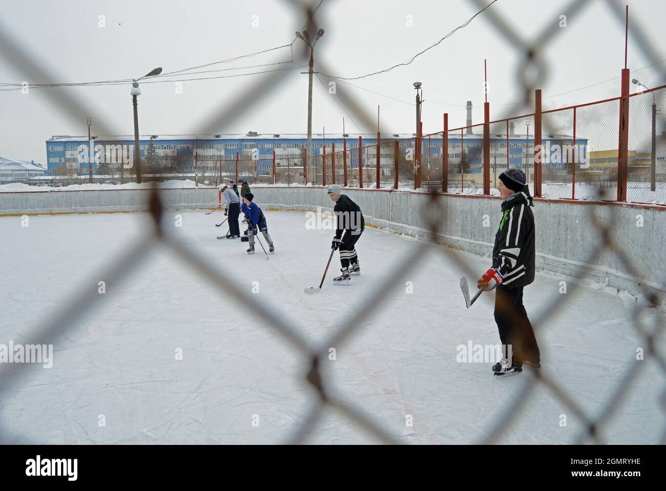 Kovrov, Russia. 18 February 2017. Territory house of culture Rodina. Training of children's hockey teams before the upcoming competitions Stock Photo