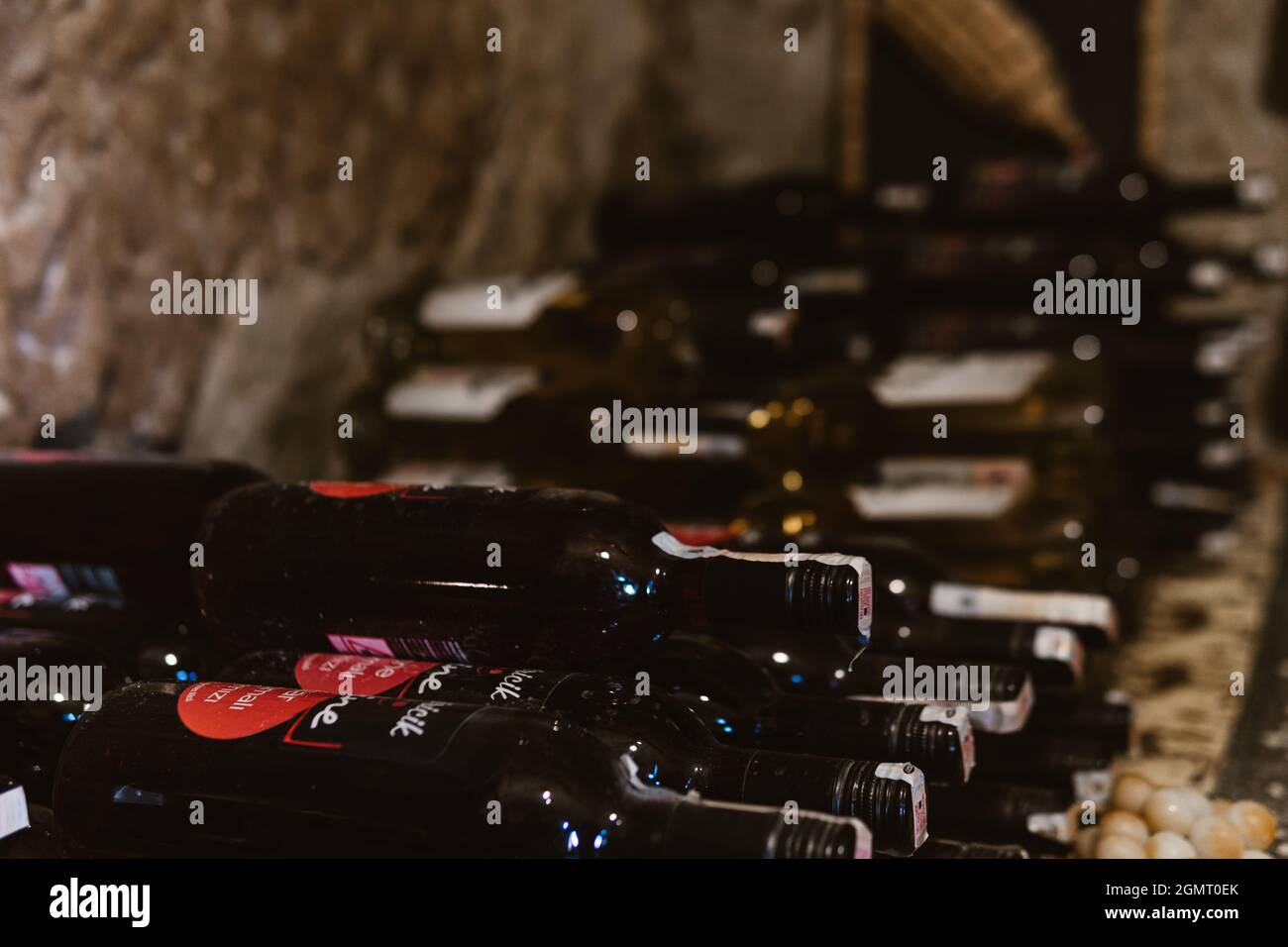 Wine, red wines standing on the shelf, traditional wines age on the