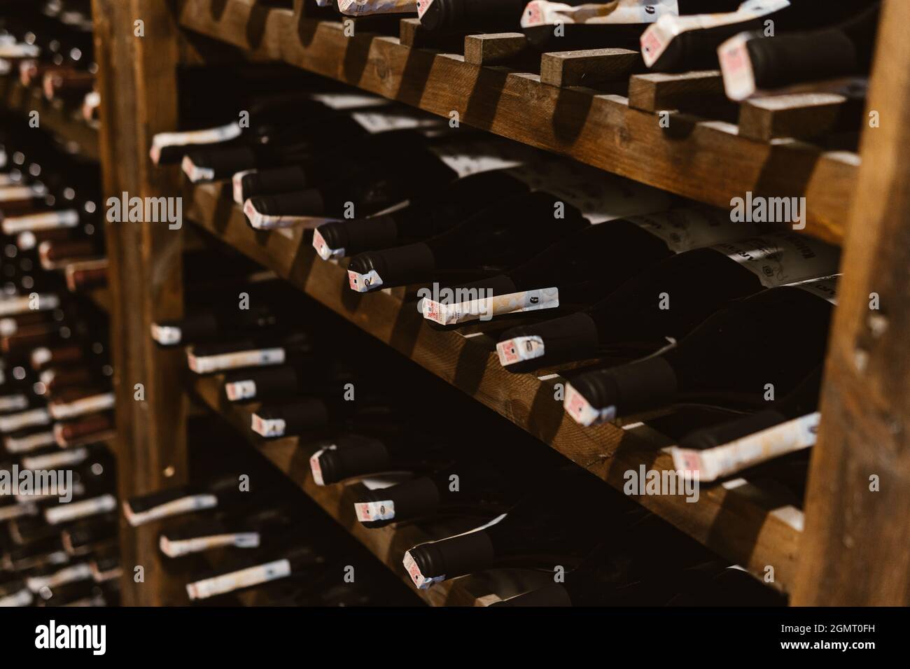 Wine, red wines standing on the shelf, traditional wines age on the