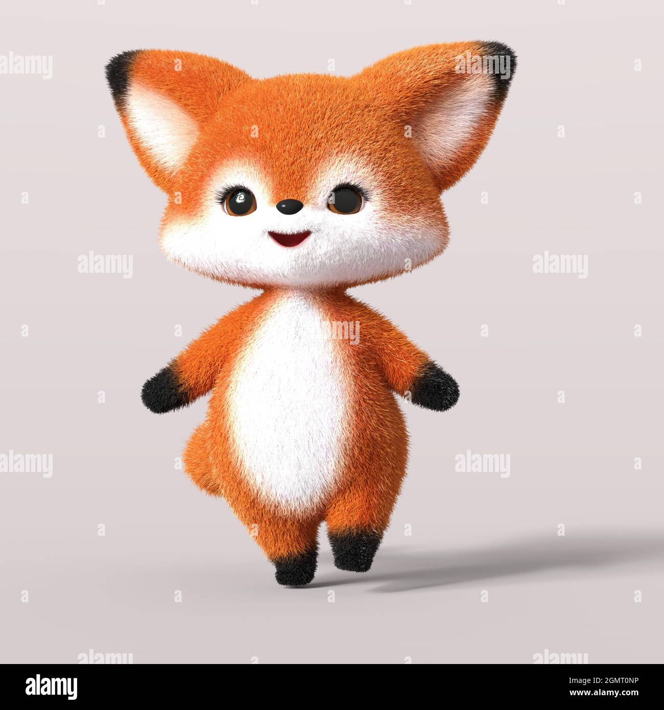 3D-illustration of a cute and funny standing walking cartoon fox. isolated  rendering object Stock Photo - Alamy