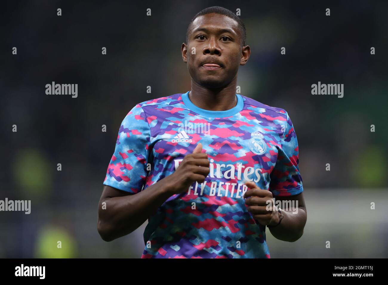 Milan, Italy, 15th September 2021. David Alaba of Real Madrid during the  warm up prior to