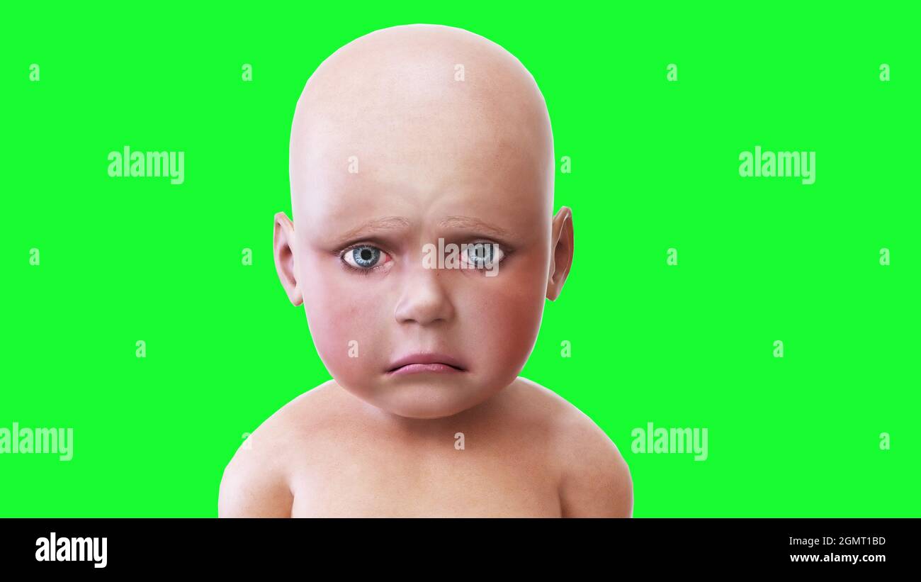 Sad baby, children. Green screen 3d rendering. Stock Photo