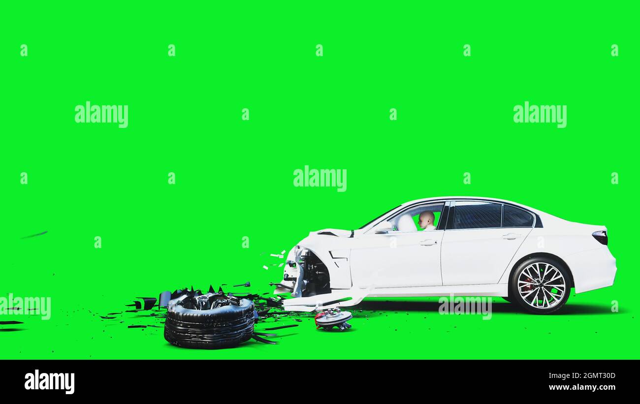 white generic 3d car crashes into invisible wall. Car accident concept
