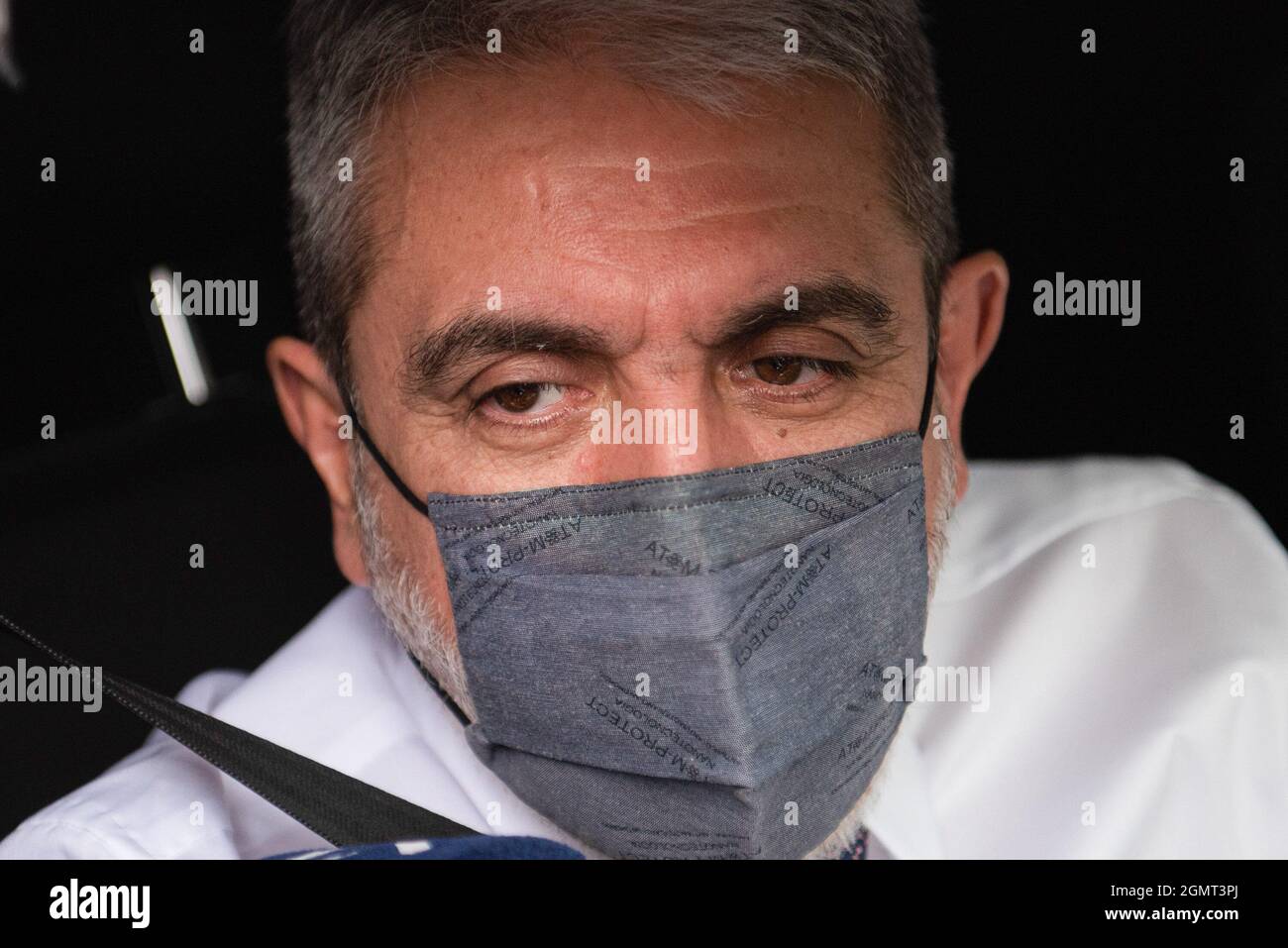 Buenos Aires, Argentina. 12th Feb, 2015. Argentina's Security minister Anibal Fernandez speaks to the press after taking an oath. After the Political Crisis of the Government of Alberto Fernandez in Argentina, ministers and officials were present at the swearing-in of the new Ministers held at the Government House in Buenos Aires, Argentina. Credit: SOPA Images Limited/Alamy Live News Stock Photo