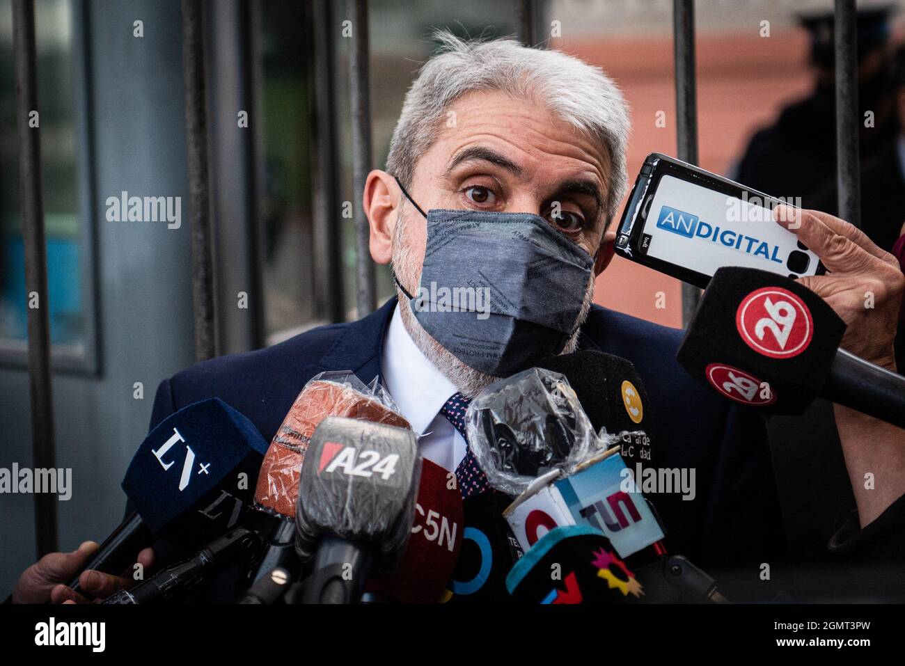 Buenos Aires, Argentina. 20th Sep, 2021. Argentina's Security minister Anibal Fernandez speaks to the press after taking an oath. After the Political Crisis of the Government of Alberto Fernandez in Argentina, ministers and officials were present at the swearing-in of the new Ministers held at the Government House in Buenos Aires, Argentina. Credit: SOPA Images Limited/Alamy Live News Stock Photo
