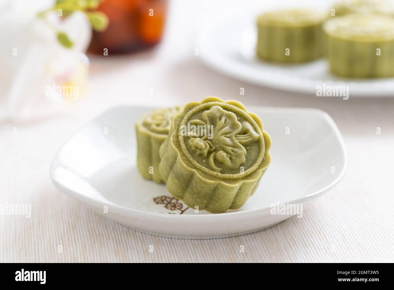 Traditional Chinese matcha green tea mooncake Stock Photo Alamy