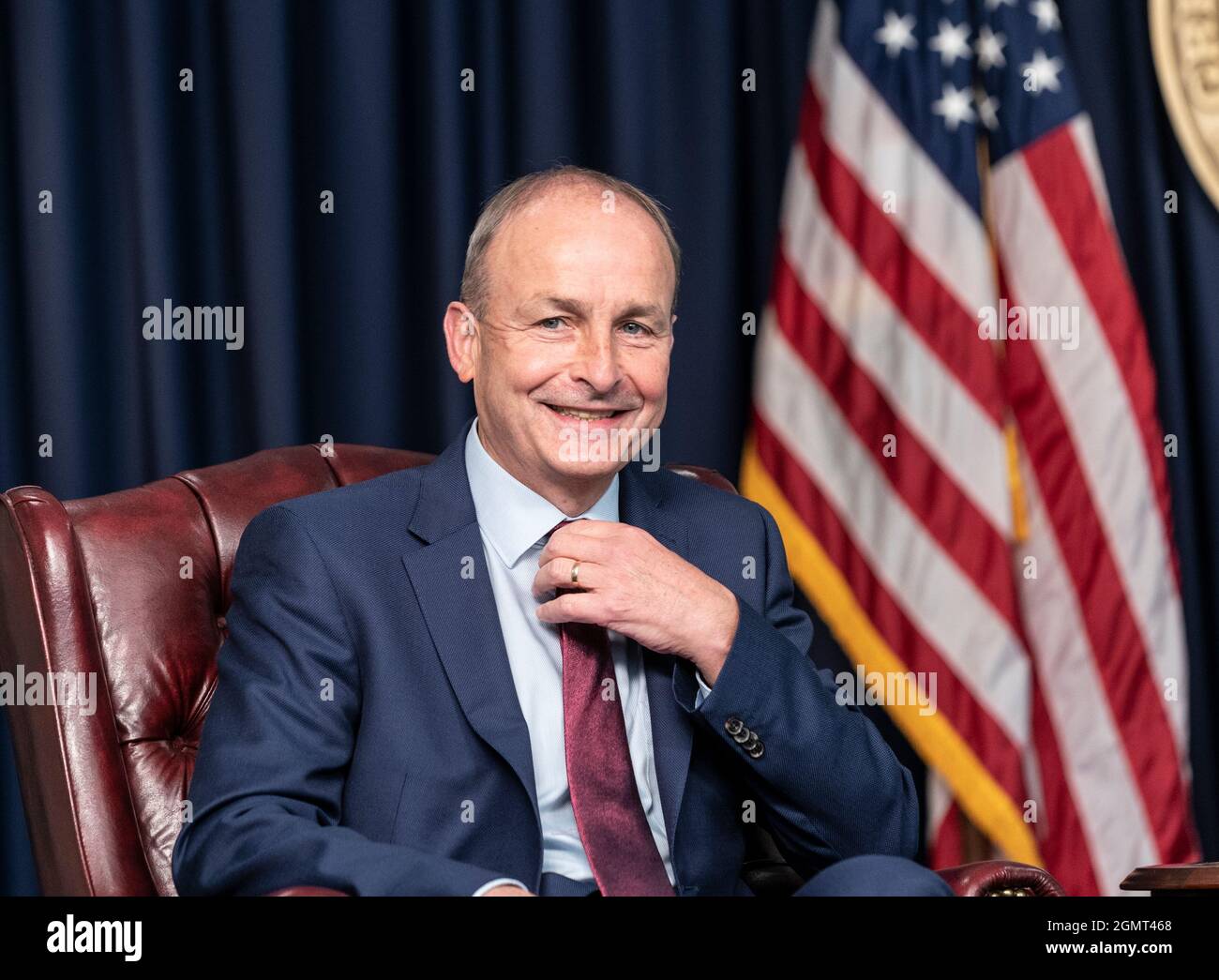 New York, NY - September 20, 2021: Governor Kathy Hochul meets with Taoiseach Micheal Martin of Ireland at governor's office in Manhattan Stock Photo