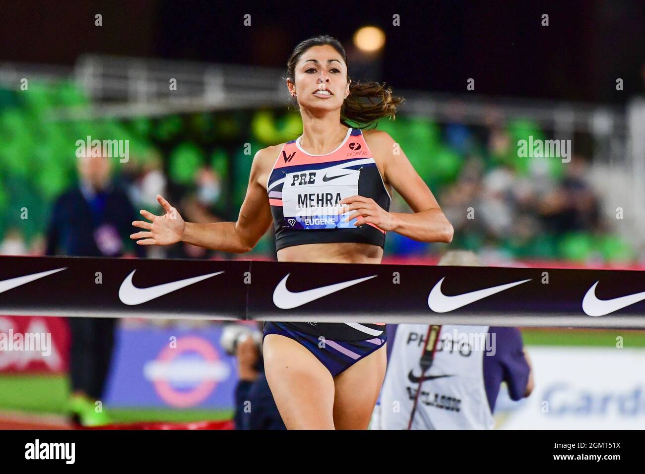 Rebecca Mehra (USA) wins the 1500m in 4:06.35 during the 46th Prefontaine Classic, Friday, Aug. 20, 2021, in Eugene, Ore. (Dylan Stewart/Image of Spor Stock Photo