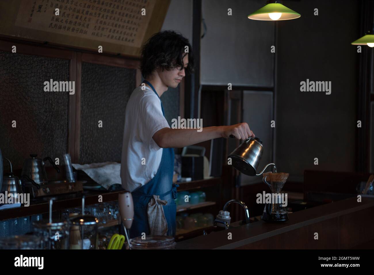 Man Has Put a Drip Coffee at Japanese style Cafe Stock Photo Alamy