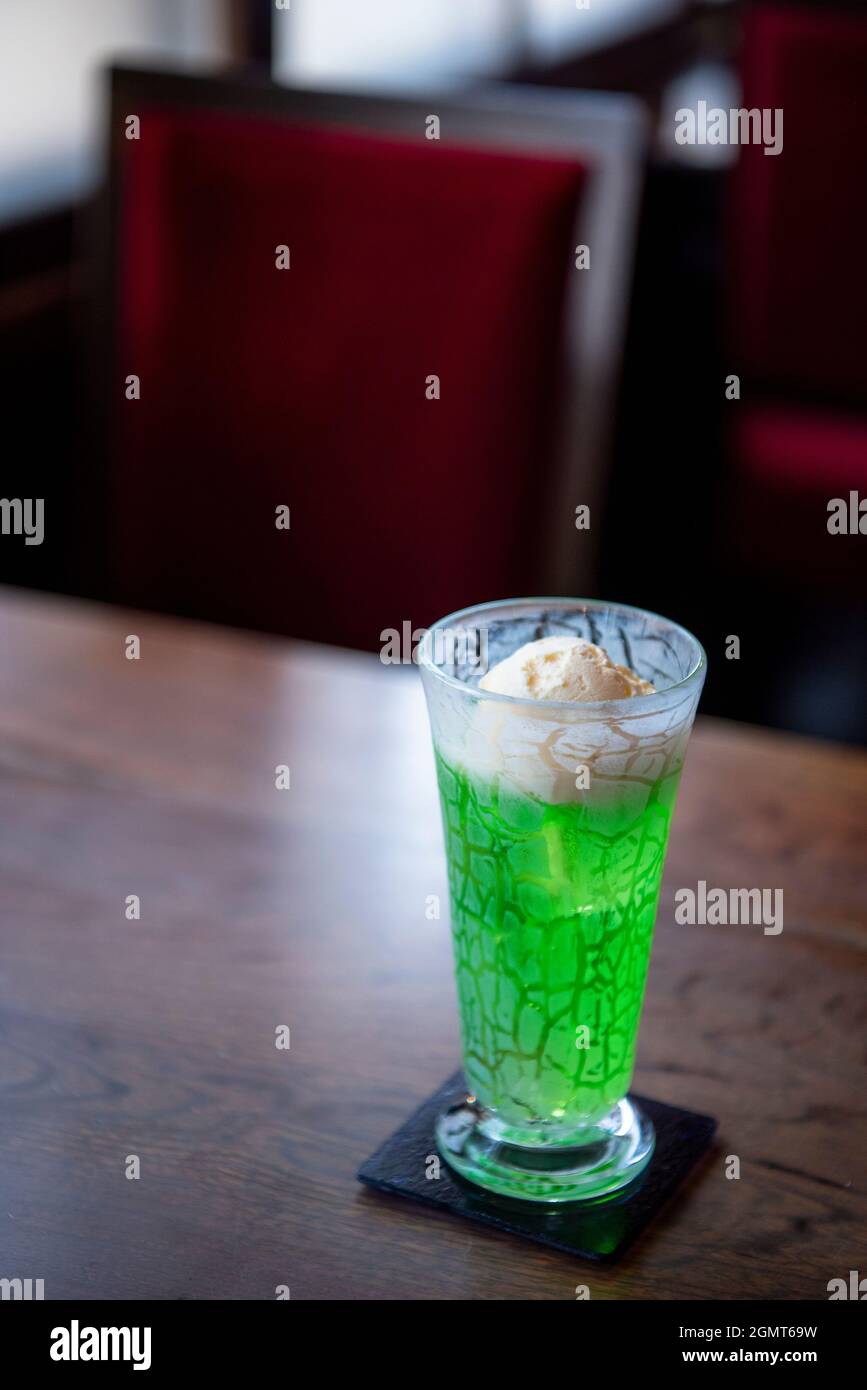 Melon Soda Float in Japanese style Cafe Stock Photo Alamy