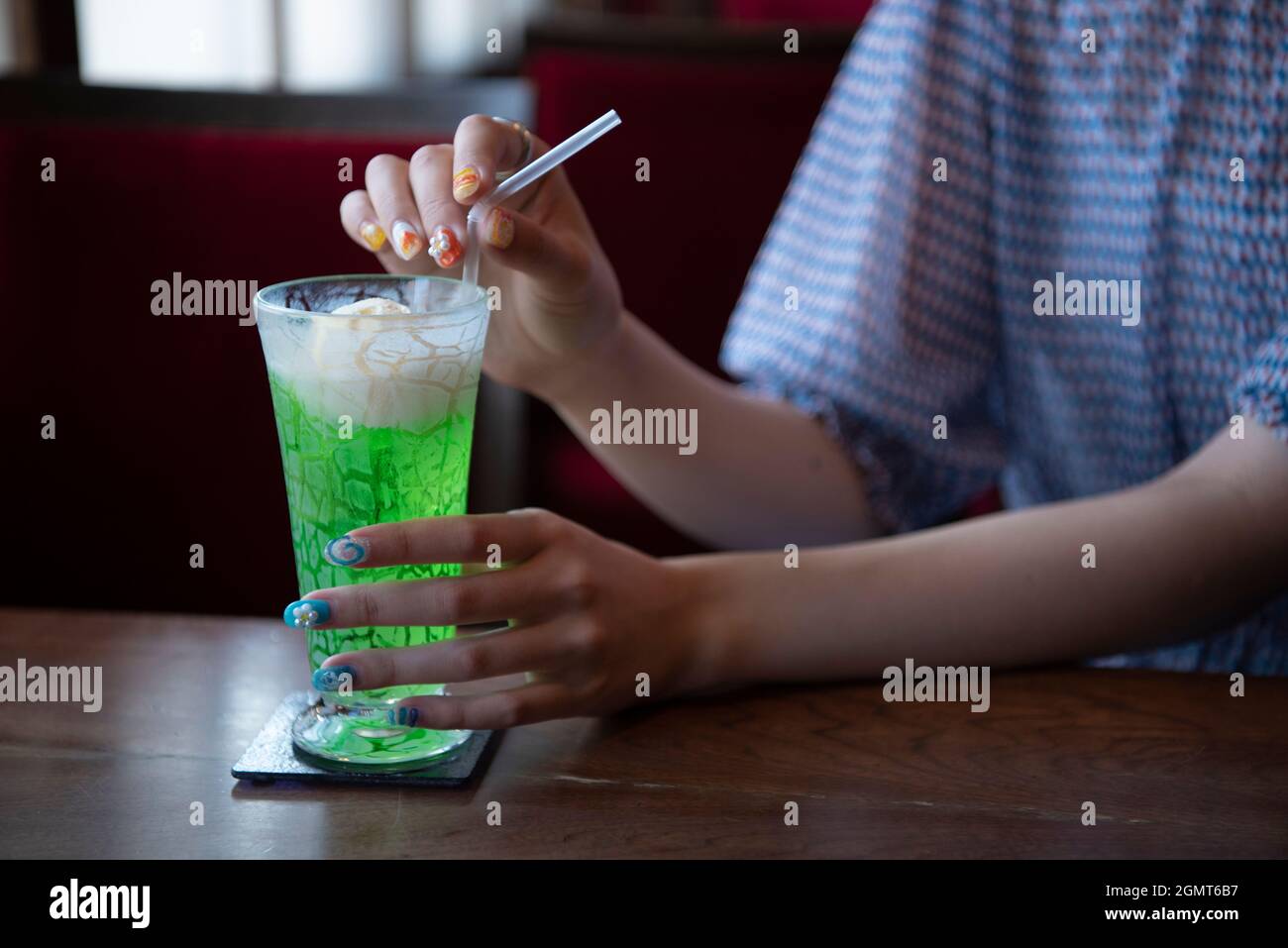 Melon Soda Float in Japanese style Cafe Stock Photo Alamy