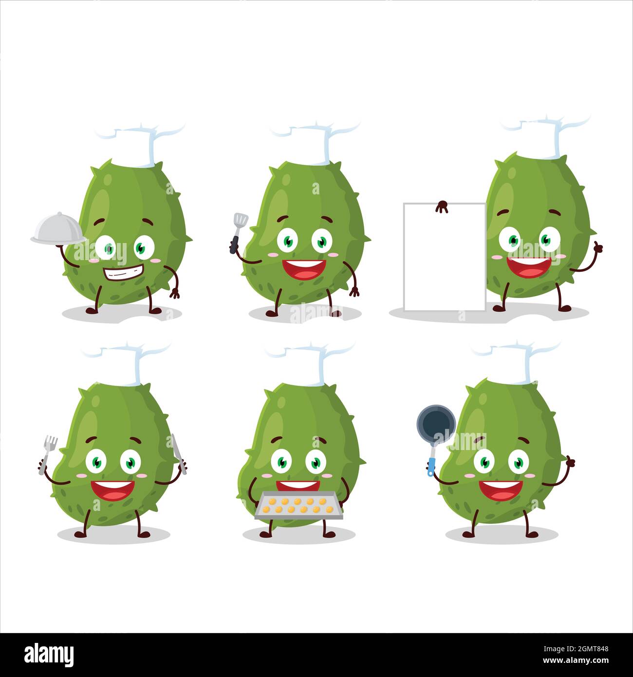 Cartoon character of virus desease with various chef emoticons. Vector illustration Stock Vector