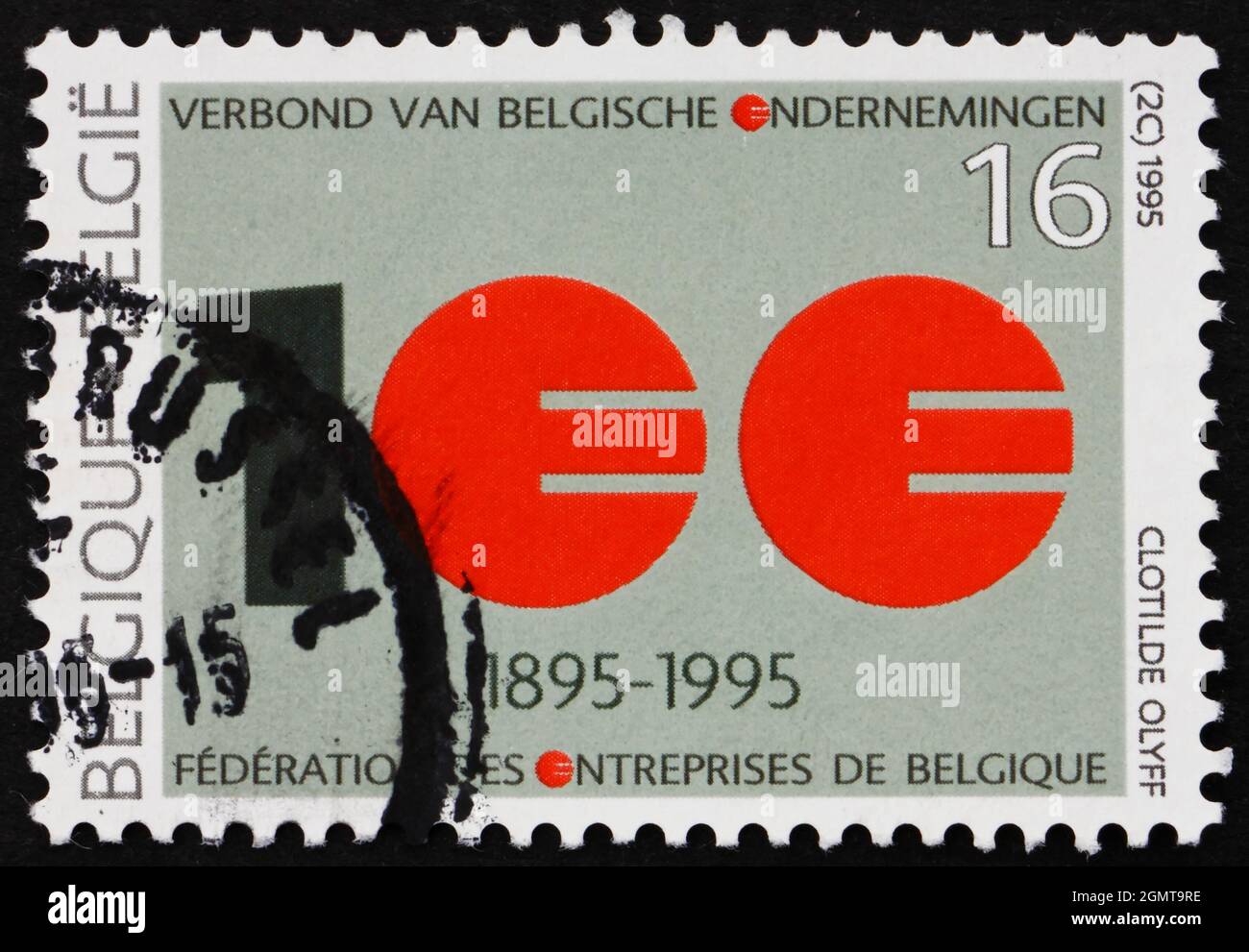 BELGIUM - CIRCA 1995: a stamp printed in the Belgium shows Association of Belgian Enterprises, Centenary, circa 1995 Stock Photo