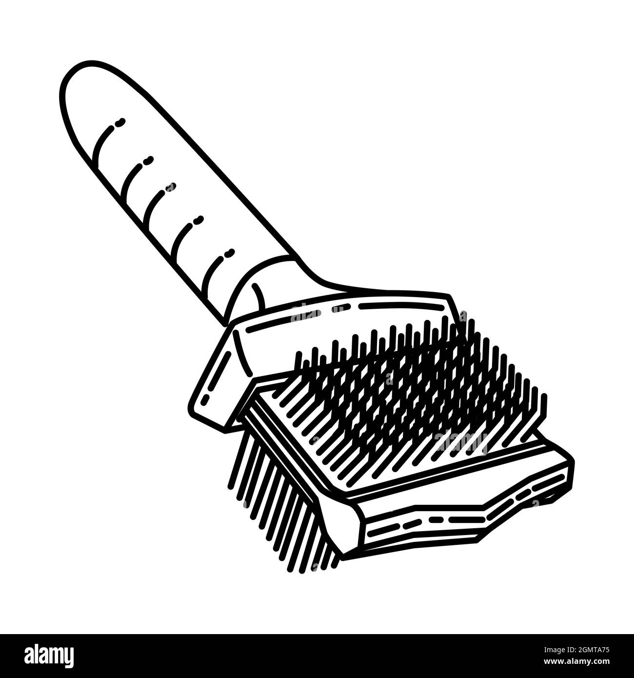 Pet Hair Detangling Comb Brush for Pet Accessories Device Hand Drawn Icon Set Vector. Stock Vector
