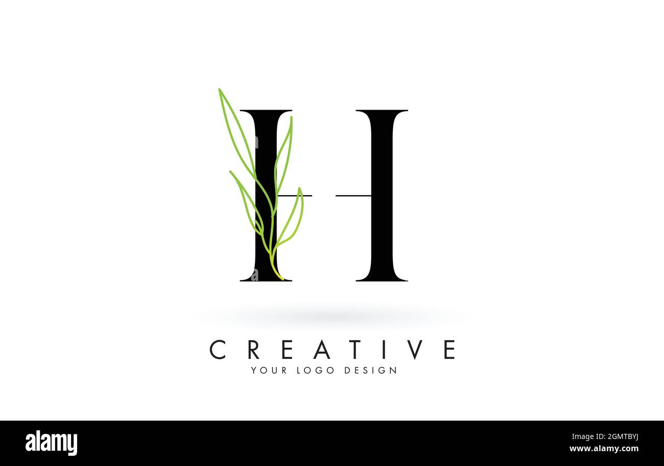 Elegant H letter logo design with long leaves branch vector ...