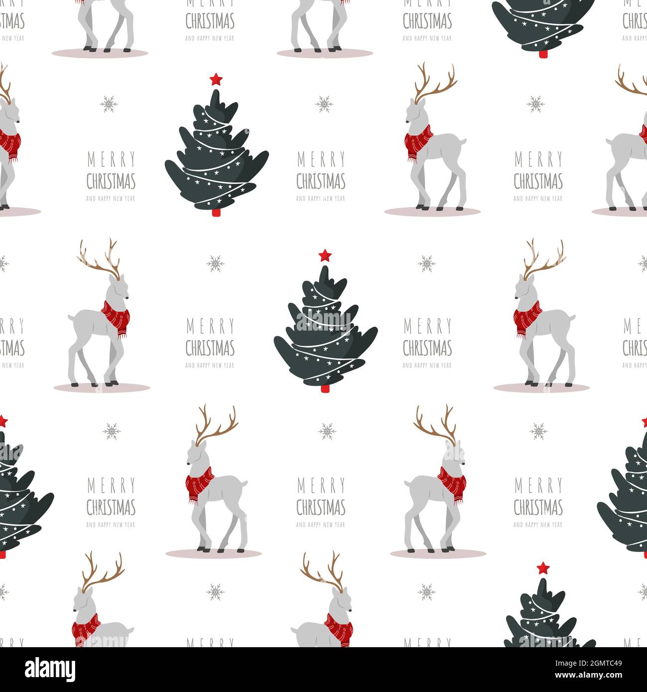 Christmas pattern with reindeers and trees. Cute deers with antlers and ...