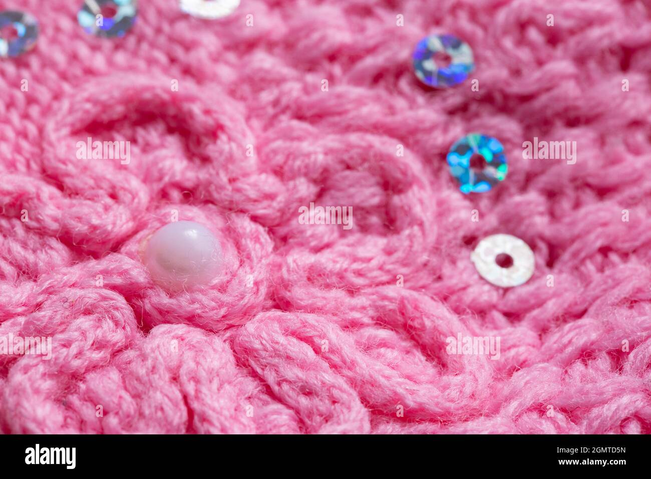 Handmade Knitted Pink Warm Sweater, macro Stock Photo