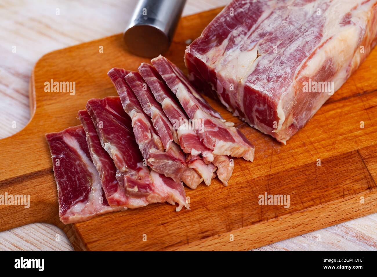 Sliced cured pork shoulder Stock Photo Alamy