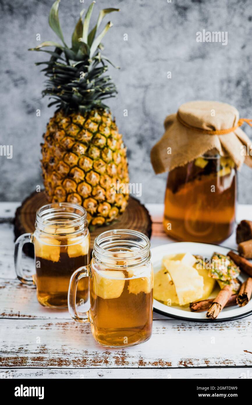Tepache Mexican fermented beverage made with pineapple, panela and ...