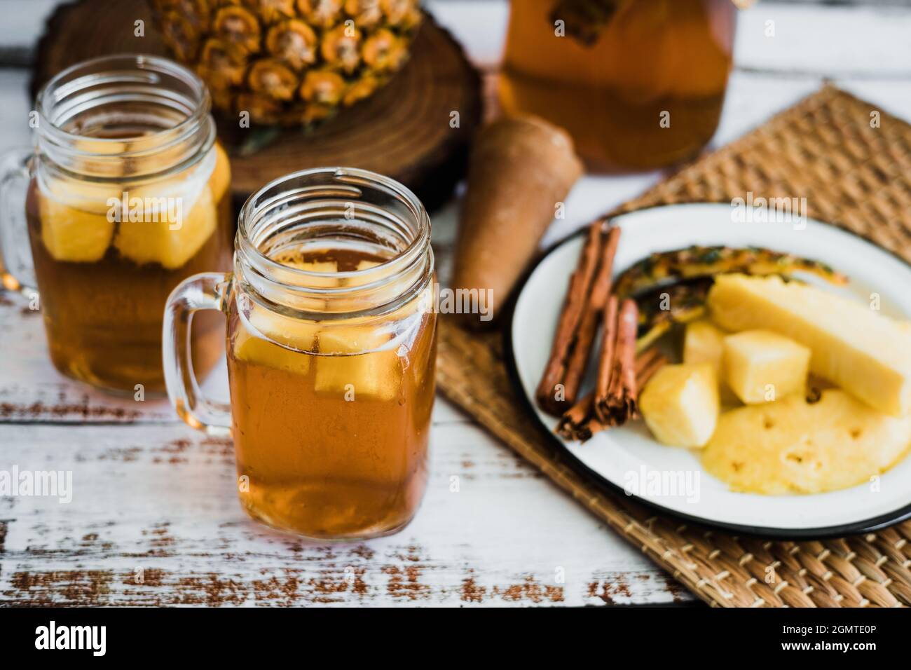 Tepache Mexican fermented beverage made with pineapple, panela and ...
