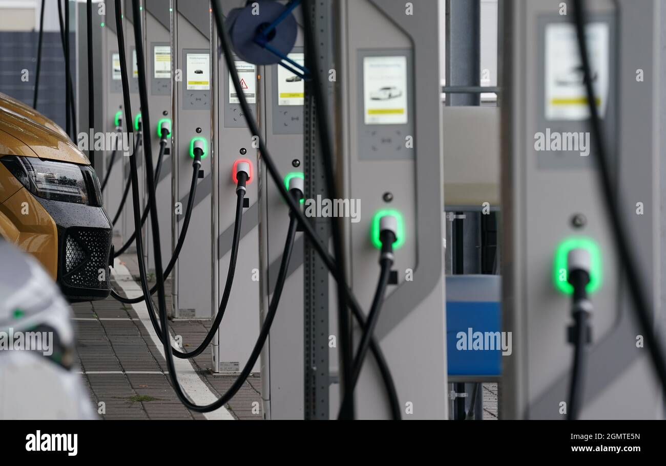 Hamburg, Germany. 15th Sep, 2021. Charging stations for shared taxis