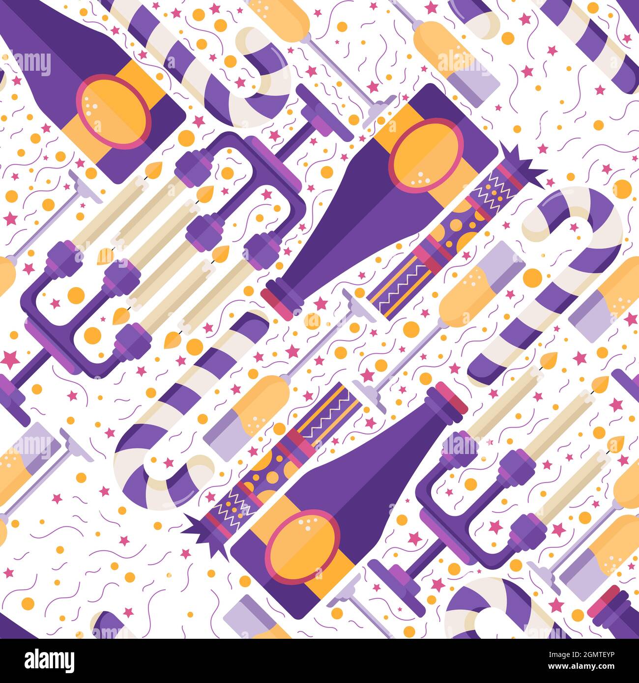 Seamless pattern of Christmas symbols and Santa head in flat style ...