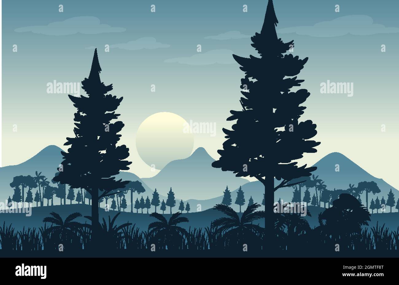 Silhouette forest landscape background illustration Stock Vector Image ...
