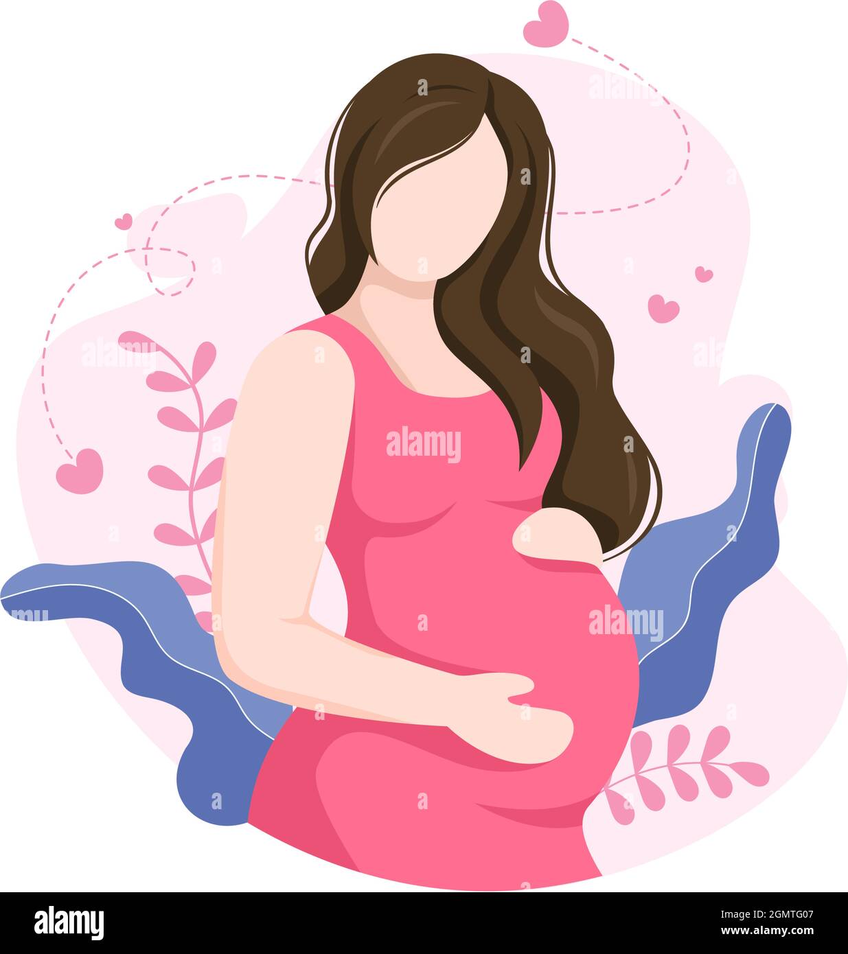 Pregnant Lady with Hugs her Belly or Mother Waiting for the Baby in Flat  Cartoon Design Style Background of Leaves Vector Illustration Stock Vector  Image & Art - Alamy