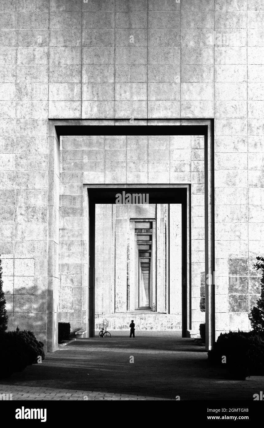 Nanjing, China - September 1982; The Nanjing Yangtze River Bridge is a massive double-decked road-rail truss bridge across the Yangtze River in Nanjin Stock Photo