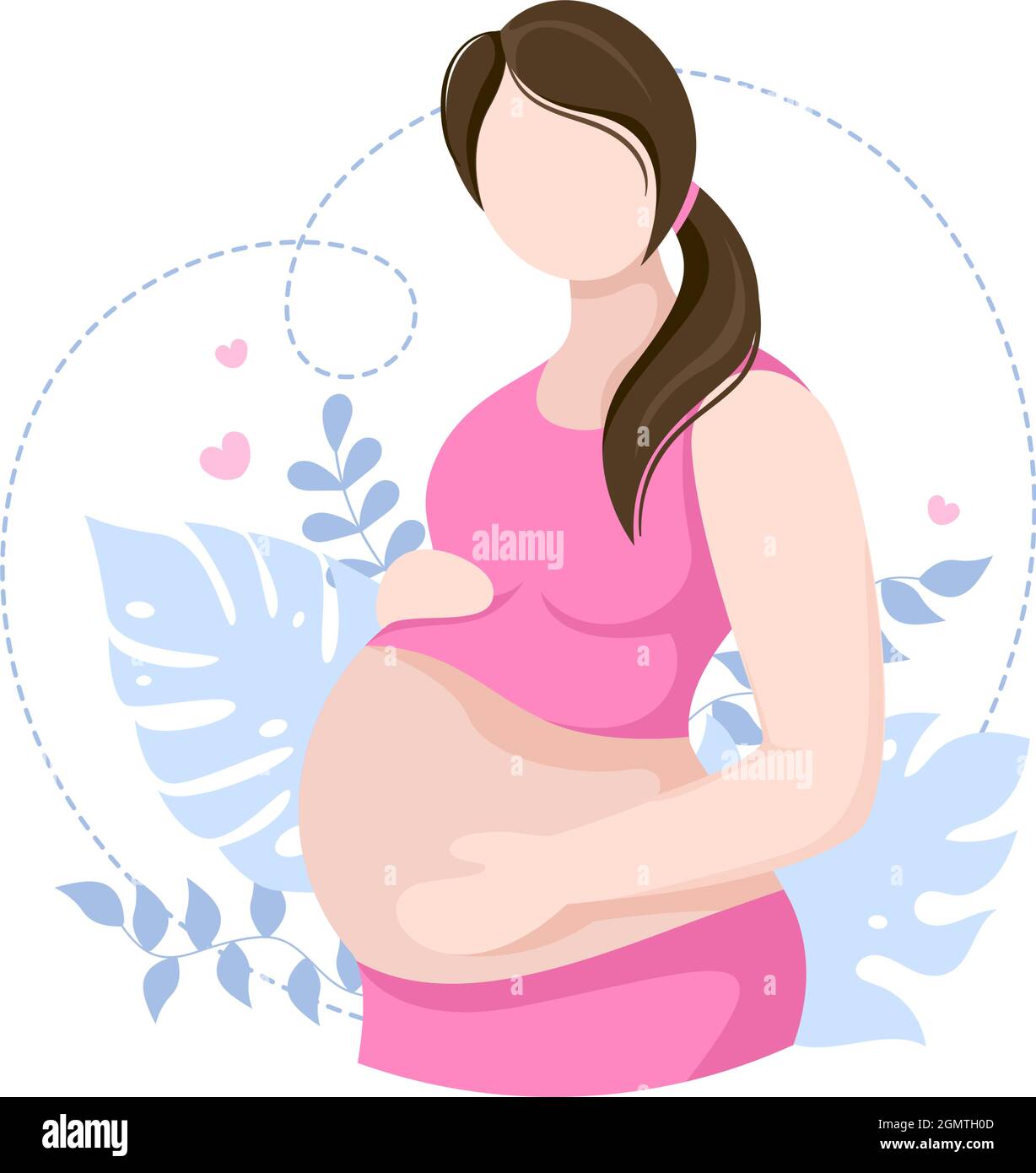 Pregnant Lady with Hugs her Belly or Mother Waiting for the Baby in Flat  Cartoon Design Style Background of Leaves Vector Illustration Stock Vector  Image & Art - Alamy
