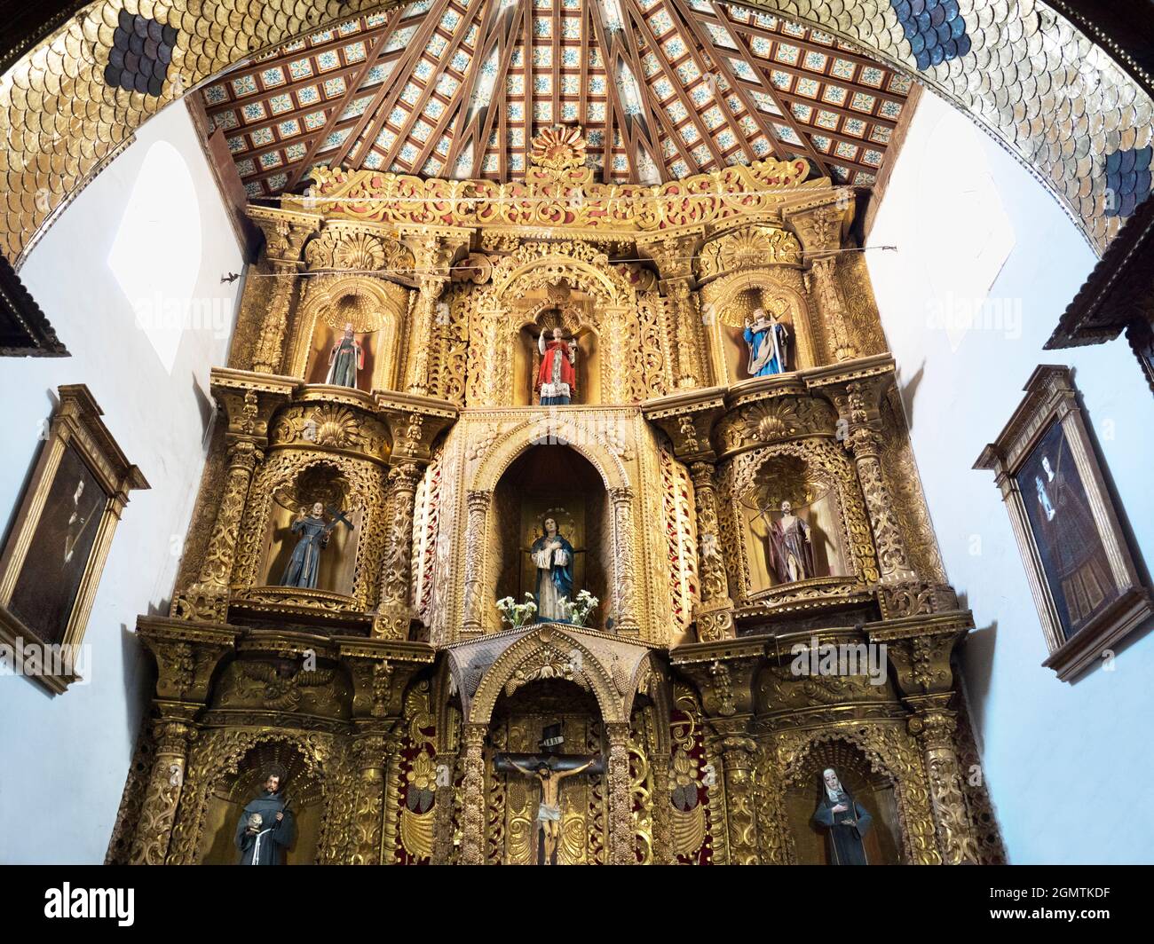 Sucre, Bolivia - 21 May 2018     Iglesia Santo Domingo was built by the Dominican order, with construction commencing in 1545. Its altar- show here - Stock Photo