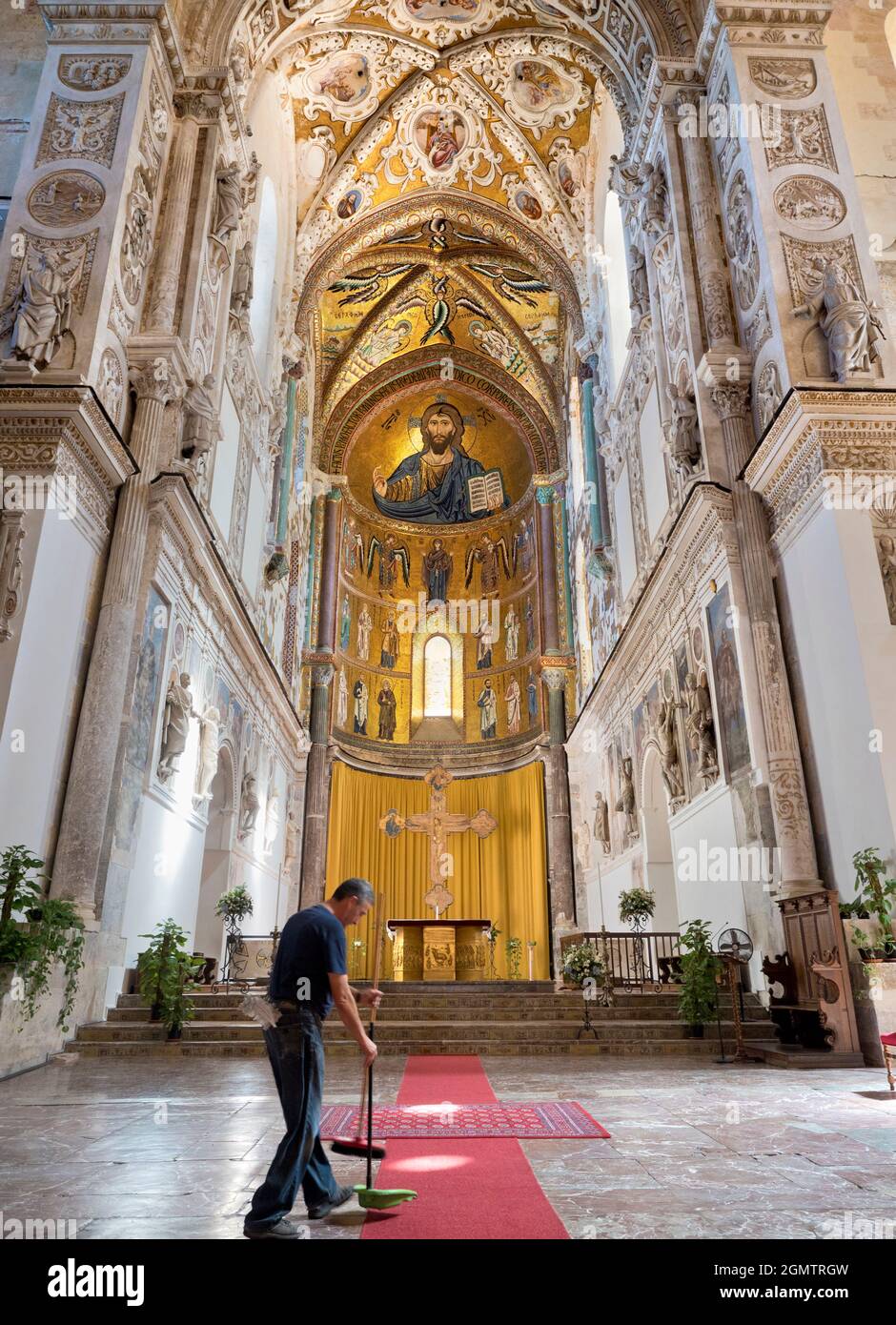 Palermo, Sicily, Italy - 25 September 2019     Started in 1131, the UNESCO - listed Cefal Cathedral is one of the greatest surviving examples of Norm Stock Photo
