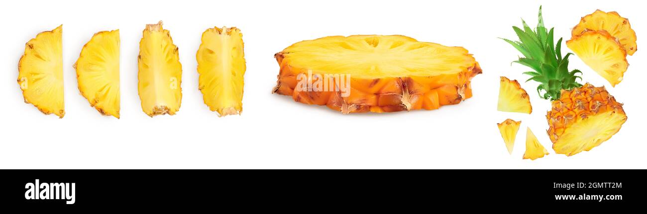 pineapple half and slices isolated on white background with full depth ...