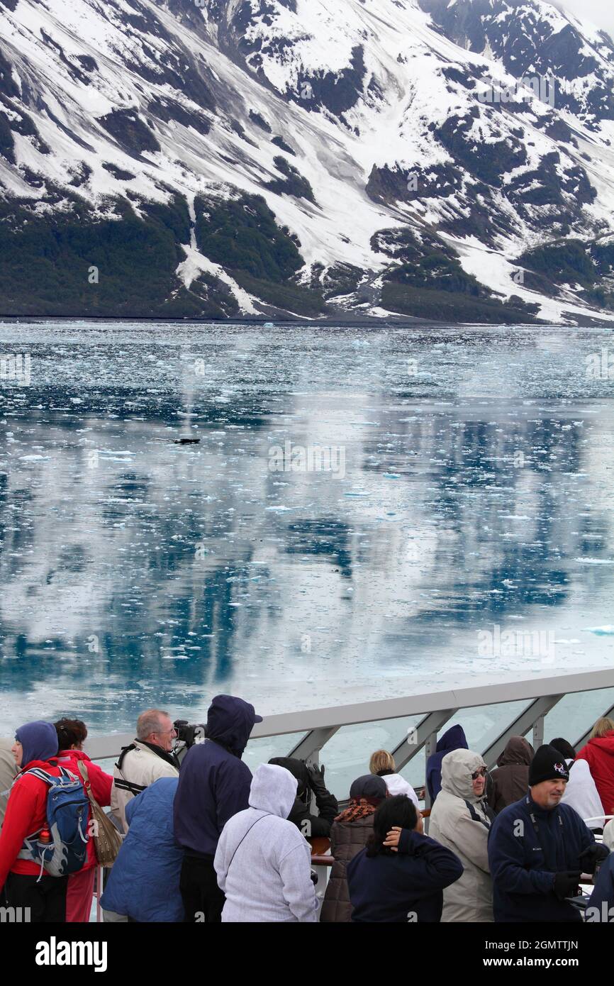 Hubbard Glacier is located in eastern Alaska and part of Yukon, Canada, and named after Gardiner Hubbard. It is a favoured view for all sightseeing cr Stock Photo