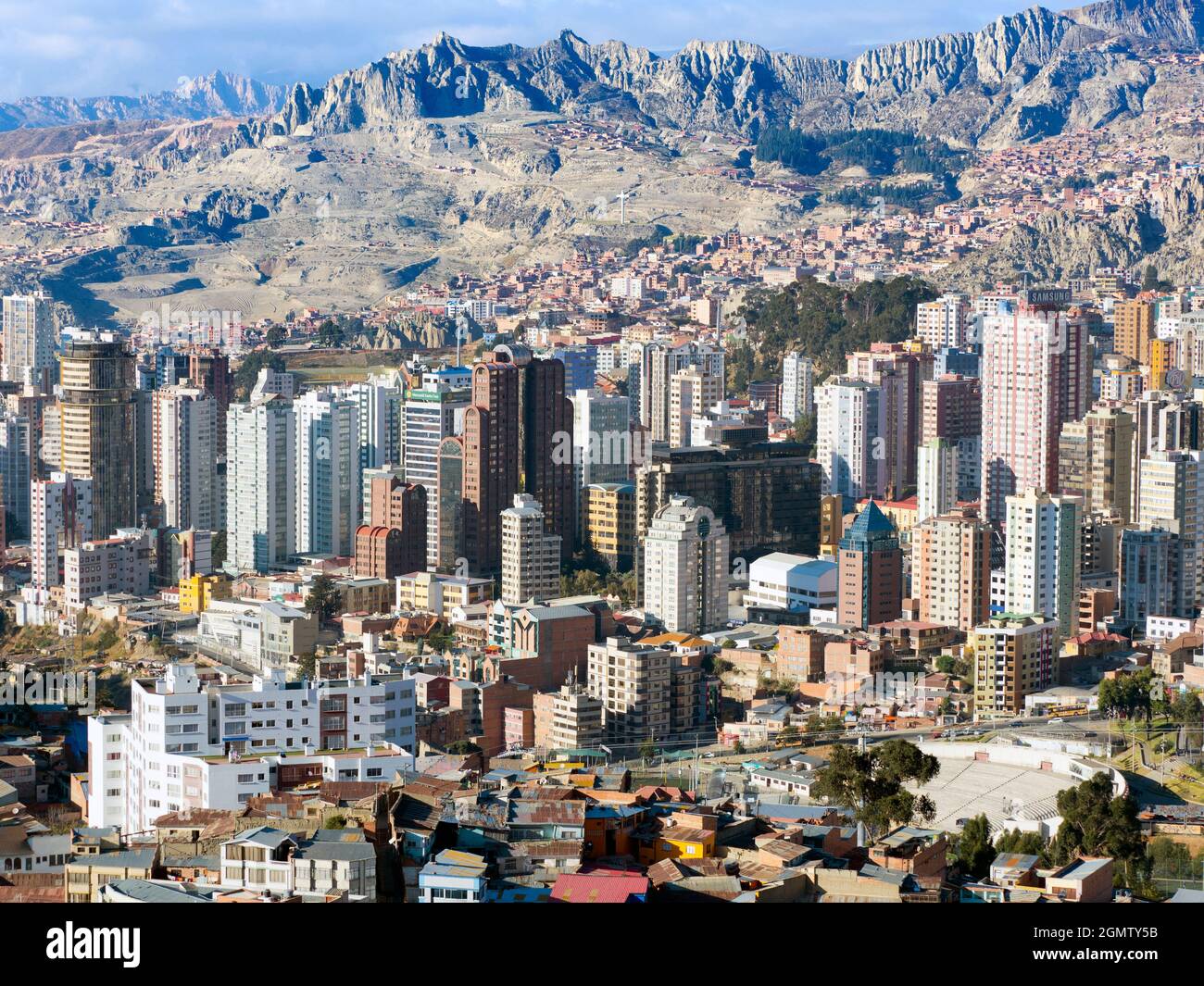 La Paz, Bolivia - 19/20 May 2018   At an elevation of roughly 3,650 m (11,975 ft) above sea level, La Paz - the de facto capital of Bolivia - is the h Stock Photo